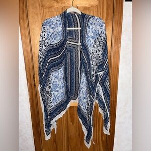 Look" Brand 100% Cotton Blue & White Patterned Kimono Cover-Up one-size